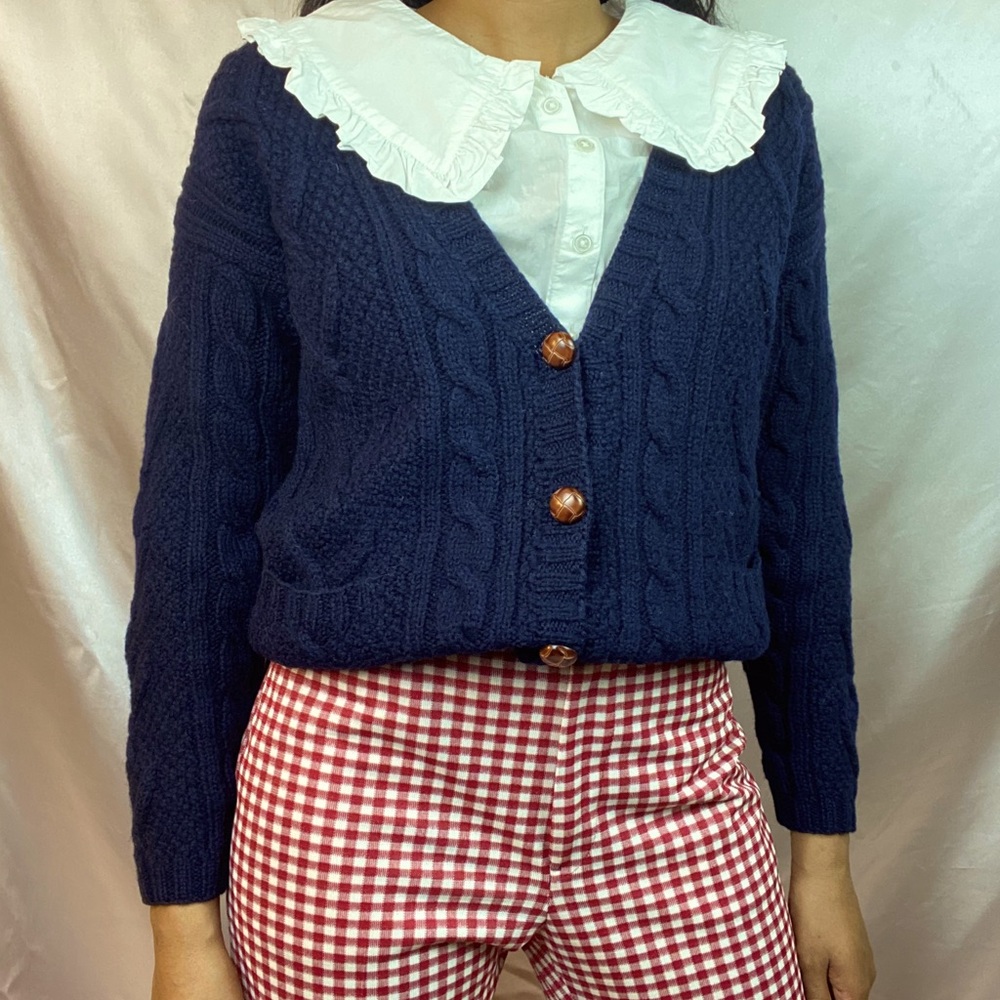 Vintage L.L Bean Navy Cardigan 100% Wool Sz S - Picture 4 of 6